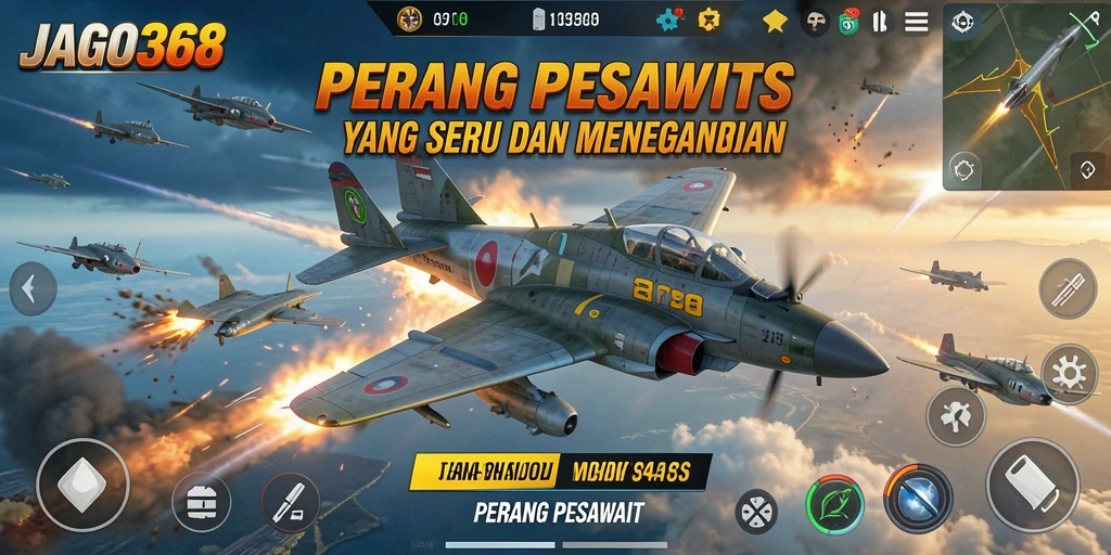 Antarmuka permainan JAGO368 dengan pertempuran pesawat yang mendebarkan.