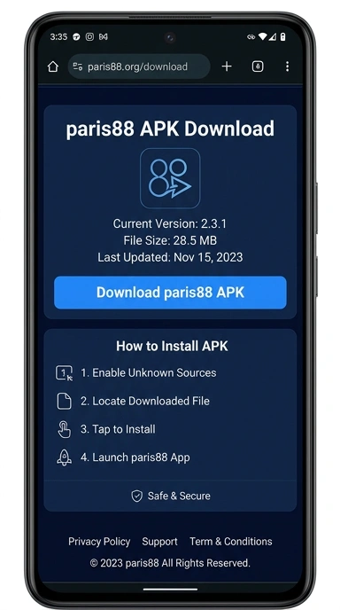 Tampilan halaman APK paris88