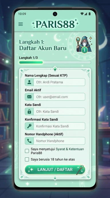 Tampilan halaman daftar paris88