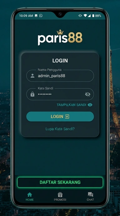 Tampilan halaman login paris88